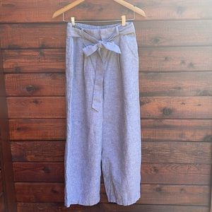 Uniqlo Gray Blue Linen Cotton Blend High Waist Wide Leg Paper Bag Pants Sz 28/29